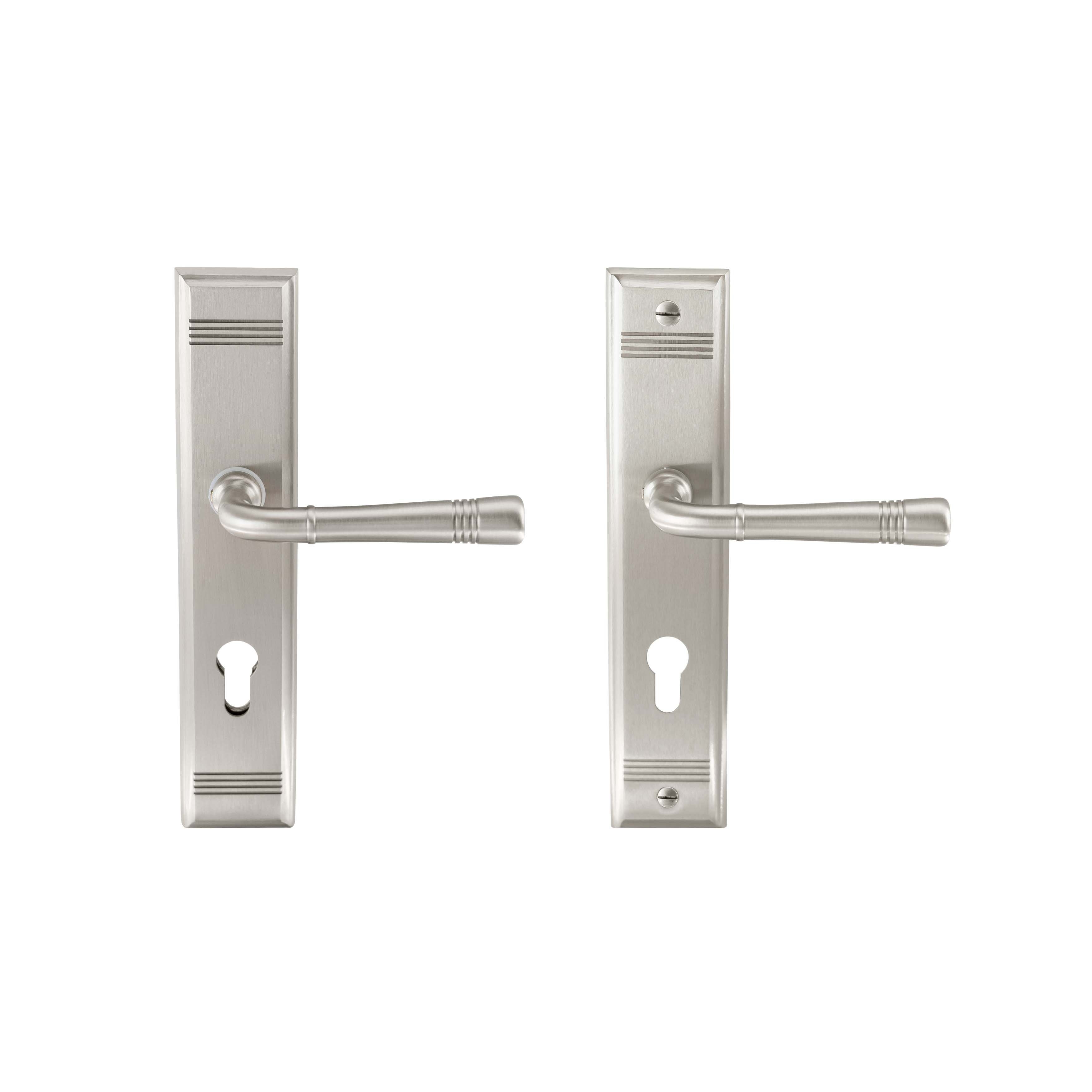 Ghidini Berlin R716 Türdrücker-Langschild-Schutzgarnitur M9 Messing mattnickel PZ