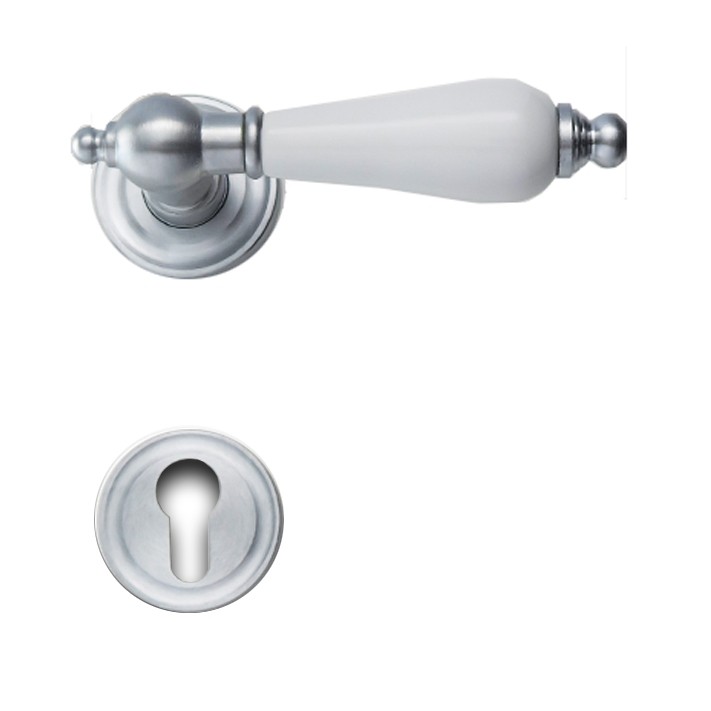 Ghidini Türdrücker Oscar Messing Chrom matt Porzellan weiß Profilzylinder