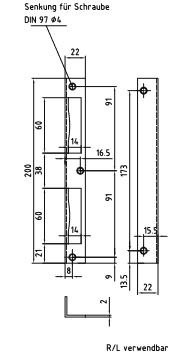 S20 BMH Haustür-Winkelschließblech 22x22x200mm käntig silber