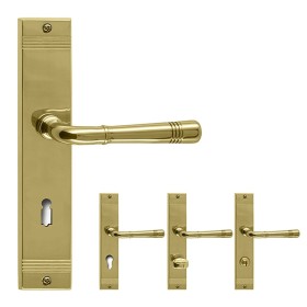Berlin R716 GHIDINI Türdrücker-Langschild-Garnitur  M1 Messing poliert